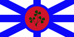 White represents a foundation of peace and purity. Blue represents the prosperity funneled into the nation through its many waterways and shipyards. Red represents the strength and valor of the nation and its centralized government. The shamrock icon harkens back to the lands Celtic routes and to the Irish identity of the nation.